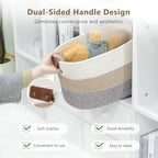 ECDYQXVU 15x10x9 Woven Cotton Rope Storage Basket, Leather Handles 3 Pack - Image 5