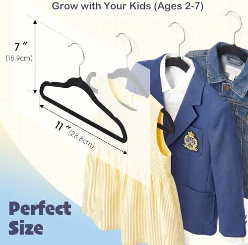 HOUSE DAY 11 Inch Velvet Baby Hangers, Premium Kids Hangers Black 50 Pack - Image 3