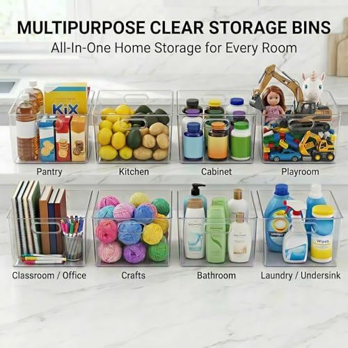MOONEDGE 6-Pack 12x12x7 Extra Large Clear Plastic Storage Bins with Handles - Image 2