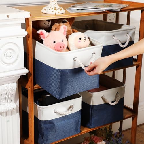 meekoo 8 Pack Fabric Storage Bins Baskets, 15 x 11 x 9.5 in, Blue White - Image 2