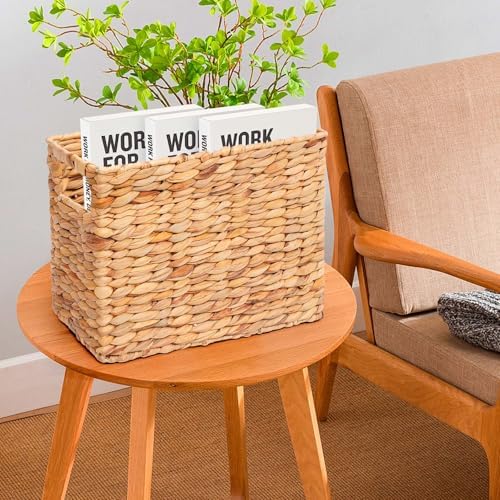 Magazines Holder Basket - Wicker Magazine Basket, Handwoven Magazine Holders for Bathroom,Home Magazine Storage Basket, Water Hyacinth Magazine Rack Organizer for Books, Newspapers, Narrow Rectangle - Image 6