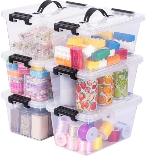 Storage Bins with Lids 6 Pack 7Qt Clear Stackable Organizer Containers by Outuxed