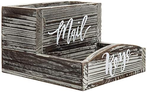 MyGift Rustic Torched Wood Mail Holder and Key Organizer Entryway Storage Tray with Cursive Mail and Keys Word Design, Office, Dorm, Classroom Desktop Organizing Bin - Image 6