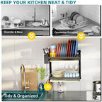 Hanging Wall Mounted Dish Drying Rack, Cutting Board Rack*1, Hook*4, Drain Tray*2, Apartment & RV Wall Mounted Dish Rack, Small Kitchen & Clean Countertop Solution, 2 Layers & 16“ long, Black - Image 4