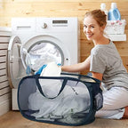 4 Pack Collapsible Laundry Baskets, Foldable Laundry Basket with Pocket, Durable Pop Up Hampers, Reinforced Handles Dirty Clothes Hamper for Laundry, Bedroom, Bathroom, Dorm, Travel or Camping Navy - Image 3