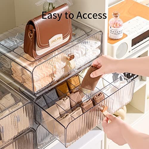 Underwear Organizer for Closet, Acrylic Socks Bra Underwear Drawer Organizer with Dividers, 24 Cell Stackable Closet Organizer and Storage Drawer for Clothing, Baby Clothes, Bra, Ties, Scarf - Image 5