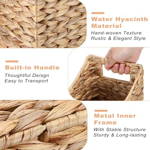BTSKY Woven Magazine Holder, Water Hyacinth Magazine Basket, Natural Storage Basket Bin for Books & Files, Bathroom Magazine Rack with Built-in-Handle for Home, Office & Desk - 17x6.5x9.8 Inch - Image 4