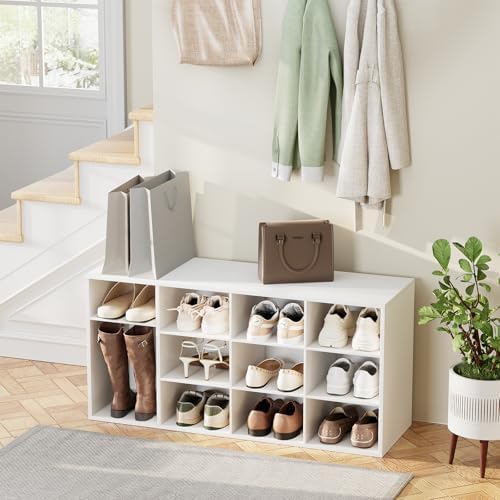Aenuert 11-Cubby Shoe Rack, 3-Tier Wood Shoe Organizer, Multifunctional Shoe Organizer Bench for Entryway, Mudroom, Hallway, Closet,36.22 * 11.81 * 17.72 Inch,White - Image 3