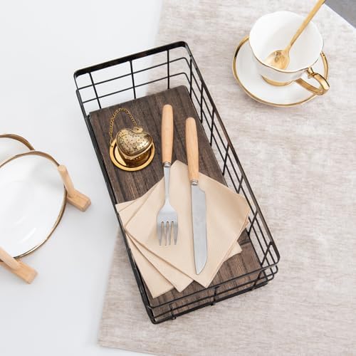 ROSE BLOOM Small Metal Wire Storage Basket, Decorative Wood Base Organizer Bins for Bathroom, Kitchen, Laundry Room, Pantry, Basket for Toilet Paper, Fruits, Spices (2 Pack) - Image 4