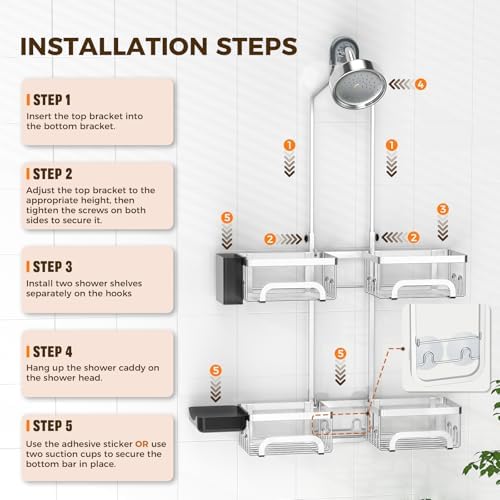 REINHARDT Split Shower Caddy Hanging for Handheld Showerheads, Silver - Image 5