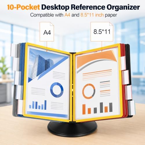 10‑Pocket Desktop Reference Display Organizer, 360° Rotatable Base - Image 4