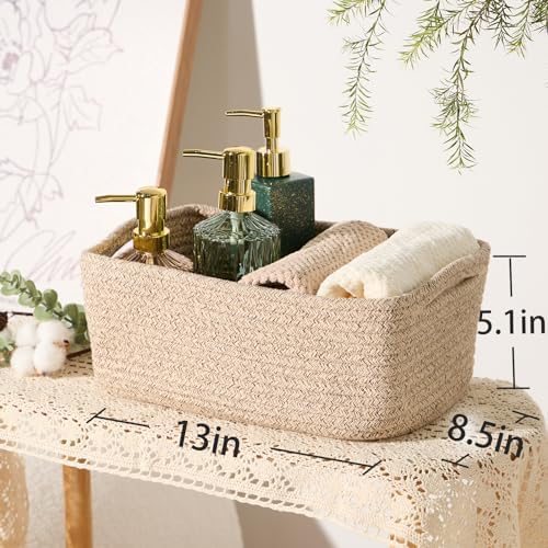 MiniArk Small Storage Baskets for Organizing | Closet Organizer Bins | Shelf Toy Basket | Woven Rope Baskets | Cube Decorative Box | Shallow Basket | 13x8.5x5.1” | 4 Packs Mixed Brown - Image 3
