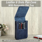 Top Grain Genuine Leather 6 Pen/Pencil Tray Case Organizer, Minimalist Design No Logo, Handmade, Magnetic Closure with Drawer Design, Gift Choice for Man/Woman/Office, Glossy Blue, 6 Slots - Image 3