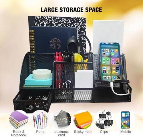 Mesh Desk Organizer Set Office Accessories - Desk Organization with multiple compartments for Desk Supplies, Desk Storage Organizer, Desktop Organizer with drawers, Desk Organizers and Accessories - Image 4