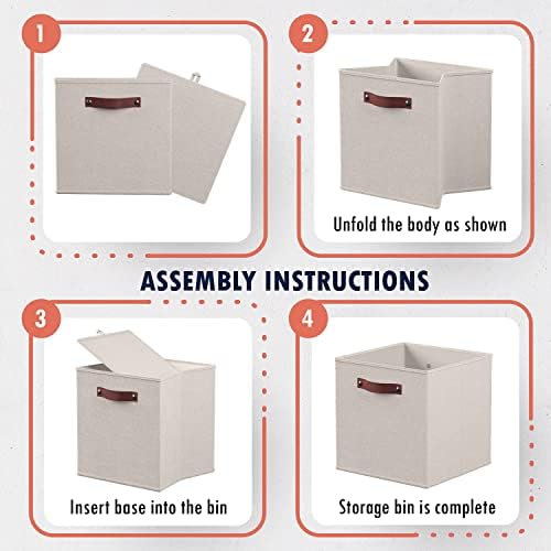 Ornavo Home 11x11 Foldable Fabric Storage Cube Bins, 6 Pack, Beige - Image 7