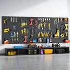 Peg Board, 114PCS Heavy Duty Metal Pegboard with Hooks, 8 Pack Black Peg Board Panels, 60lbs Load Capacity Each, Pegboard Wall Organizer for Garage, Workshop, Kitchen, Craft Rooms - Image 2