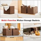 Vagusicc Wicker Storage Basket, Set of 2 Hand-Woven Storage Baskets for Shelves with Handles, Foldable Cube Storage Baskets Bins Organizer, 13 inch Large Wicker Baskets for Pantry Bedroom Decor, Brown - Image 5