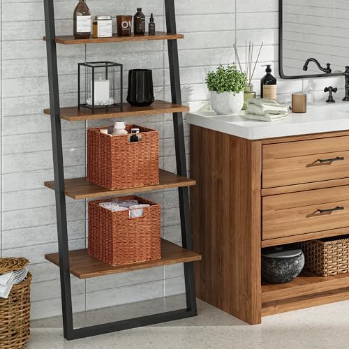 Vagusicc Wicker Storage Basket, Set of 2 Hand-Woven Paper Rope Wicker Basket, Foldable Cube Storage Bins, 9 inch Square Storage Baskets for Organizing Shelves & Decor, Orange (9″×9″×9″) - Image 3