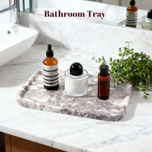 Karibiber Luxury Marble Vanity Tray, Bathroom Tray Countertop, Calacatta Marble/Stone, Home Decorative Dresser Organizer, Storage for Kitchen Sink, Perfume Jewelry Holder(Purple&White) - Image 6