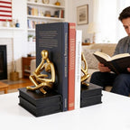 Black and Gold Reading Thinker Statue Bookends Set of 2, Resin Shelf Decor - Image 2