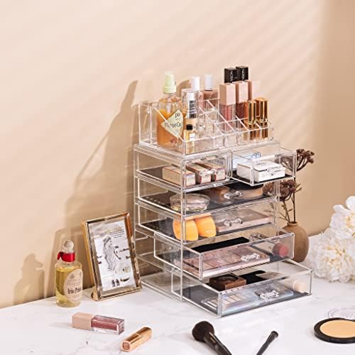 Sorbus Makeup Organizer, 6-Drawer Acrylic 2-Piece Set (Clear) - Image 5