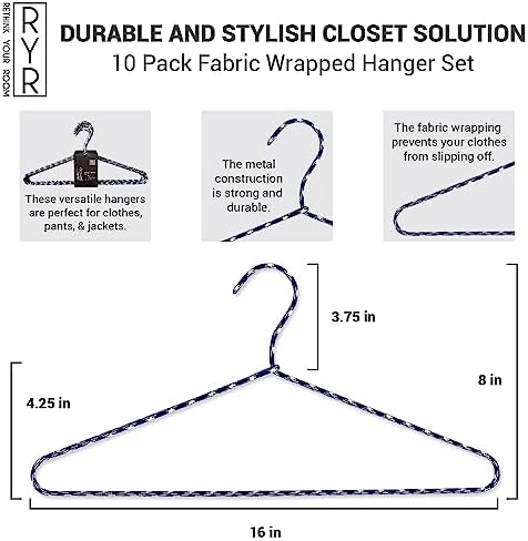 Clothes Hangers 30 Pack Stylish Fabric Wrapped Metal, Space Saving Coat, Velvet, Pant Hangers for Closet Organization, Durable Non-Slip, Navy/White Wardrobe Essentials Bulk Storage - Image 3