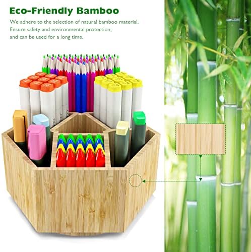 Bamboo Art Supply Organizer,Rotating Pencil Holder Back to School Supplies - Image 3