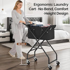 No-Bend Laundry Cart- Rolling Hamper with Locking Wheels & Handle, Foldable Basket Screw-Free Assembly, Durable Metal Frame & Removable Liner Bag for Bedroom & Bathroom (Black) - Image 3