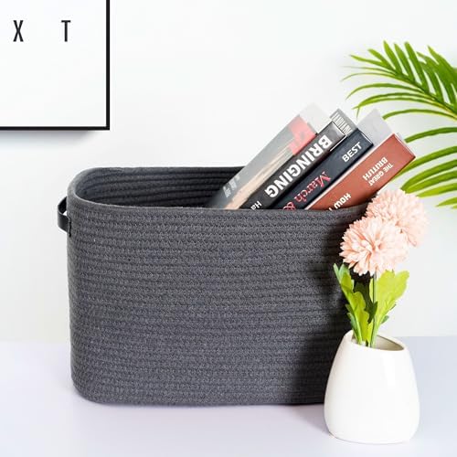 MINTWOOD Design 3-Pack Decorative Woven Storage Baskets for Shelves, Cube Bin Box for Organizing Books, Shoes, Dog Toys, Pantry Closet and Living Room Organizer, Charcoal / Black - Image 2