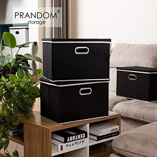 PRANDOM Large Foldable Storage Boxes with Lids [5-Pack] Organizer Containers Baskets Cube with Cover for Home Bedroom Closet Office Black17.7x11.8x11.8 For 6+ Year Old Boys and Girls - Image 2