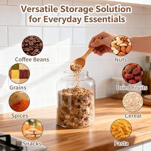 77L 2 PCS Large Glass Food Storage Jars with Airtight Lids, 4.2 Qt Wide Mouth Glass Canister Set for Pantry, Rice, Flour, Sugar, Cereal & Coffee - Image 5