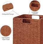 Vagusicc Wicker Storage Basket, Set of 2 Hand-Woven Paper Rope Wicker Basket, Foldable Cube Storage Bins, Square Large Storage Baskets for Organizing Shelves & Decor, Orange (13″×13″×13″) - Image 2