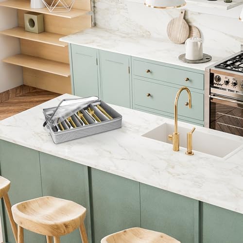 Sorbus Flatware Storage with Clear Lid & Adjustable Divider (Gray) - Image 3