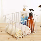 Slideep 11'' Farmhouse Freezer Food Storage Organizer Baskets Modern Refrigerator Metal Wire Basket Bin with Built-in Handles for Kitchen, Pantry, Bathroom, Cabinets, White -Set of 6 - Image 4
