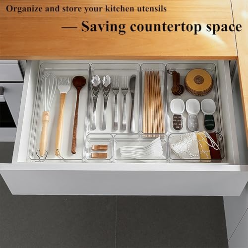 16 Pcs Extendable Clear Drawer Organizer, All Adjustable Vanity Storage Box, 2-Size Desk Drawer Organizer, Durable Storage Bins for Makeup, Cosmetic, Bedroom Dressers Tool Organizer for Gadgets - Image 7