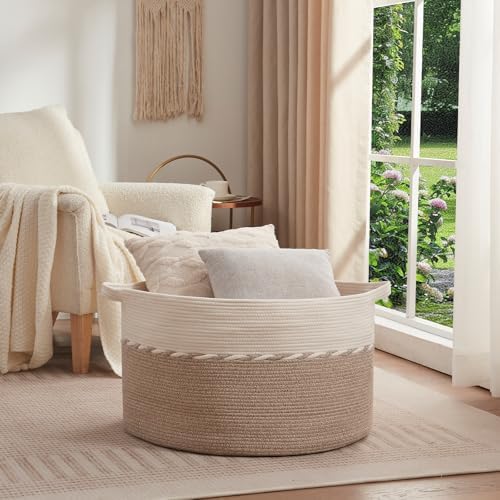 OIAHOMY 125L Extra Large Blanket Basket, Jumbo Cotton Laundry Basket Brown - Image 2