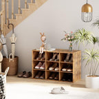 9-Cubby Shoe Rack, Wood Shoe Organizer Bench for Entryway Hallway Closet - Image 3