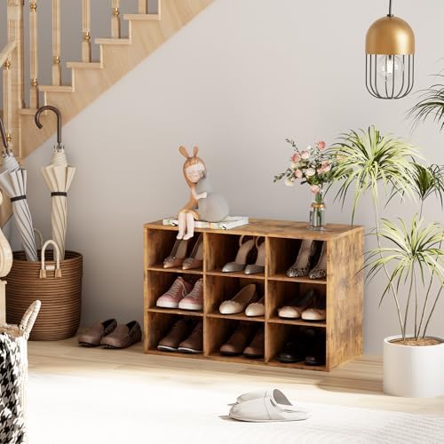 9-Cubby Shoe Rack, Wood Shoe Organizer Bench for Entryway Hallway Closet - Image 3