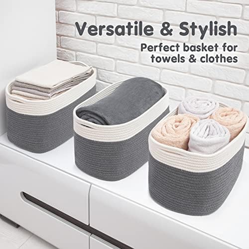 CHAT BLANC Cotton Rope Baskets for Organizing, Shelves, Toys, Storage, Shoe, Bathroom, Laundry, Towel, Nursery, Home Decor, Blanket, Cloth Woven Bins Fabric (Creamy White & Graphite, 15"x10"x9") - Image 6