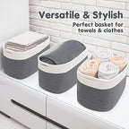 CHAT BLANC Cotton Rope Baskets for Organizing, Shelves, Toys, Storage, Shoe, Bathroom, Laundry, Towel, Nursery, Home Decor, Blanket, Cloth Woven Bins Fabric (Creamy White & Graphite, 15"x10"x9") - Image 6