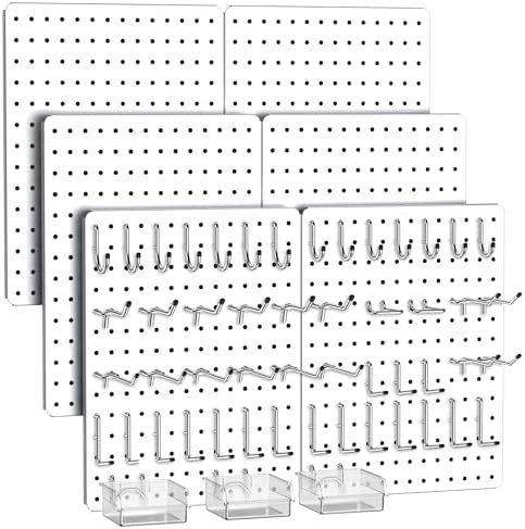 Peg Board, 112pcs Metal PegBoard Organizer with Accessories, 6 Pack 16'' x 12'' White Pegboard Panels with Hooks, Wall Organizer for Craft Room,Sewing Room,Office,Garage,Kitchen by Hogurity