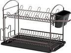 Simple Houseware 2-Tier Dish Rack with Drainboard, Bronze - Image 2