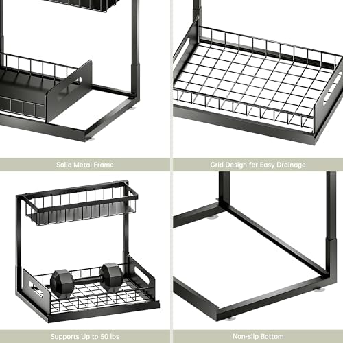 Under Sink Organizer and Storage, Slide Out Cabinet Organizer, Pull Out Sink Shelf for Kitchen Bathroom Laundry, 2 Pack Black - Image 6
