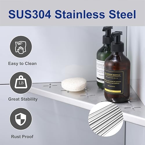 12" Corner Shower Shelf, 1-Pack Shower Shelves SUS304 Stainless Steel Bathroom Shelves for Tile Walls, Recessed Corner Shelf Organizer Rack, No Drilling (Brushed) - Image 3