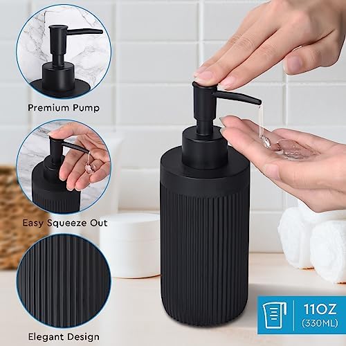 Bathroom Accessory Set 5Pcs-Lotion Soap Dispenser,Toothbrush Holder,Qtip Holder Dispenser,Vanity Tray and Soap Dish-Modern Bathroom Decor Vanity Countertop Organizer,Matte Black - Image 4