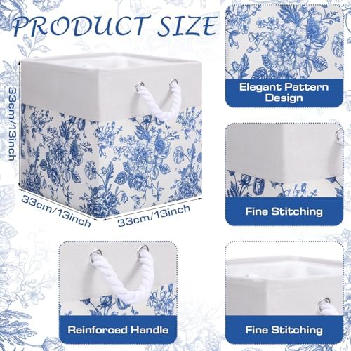 Blue Floral Cube Storage Bin Set of 6 Cube Storage Basket, 13 Inch - Image 2