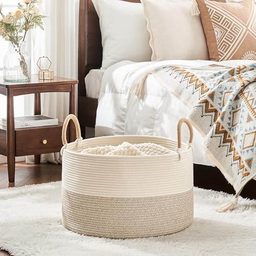 KAKAMAY Large Blanket Basket with Handles, Storage Basket for Living Room - Image 5