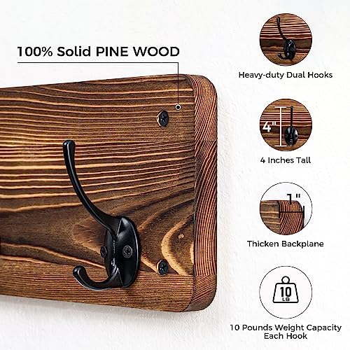29.5'' Wide Coat Rack Wall Mount with Shelf, Hallway Shelf with 12 Coat Hooks, Coat Hangers for Wall, Peg Rack, Mail and Key Holder, Entryway Decor, Housewarming Gift, Early American - Image 4