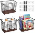 Wall Hanging Baskets, 3 Wooden Wire Bins with Hooks & Adhesive Mount(Large) by LIGHTDUST