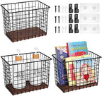 Wall Hanging Baskets, 3 Wooden Wire Bins with Hooks & Adhesive Mount(Large) by LIGHTDUST